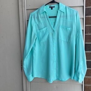Semi-sheer Turquoise Express Button Up Blouse Sz S
